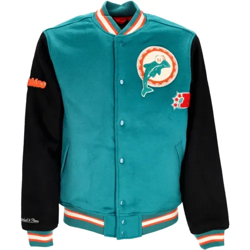 Bomber Jackets, male, , Size: XL Miami Dolphins Legacy Varsity Jacket Teal/Black - Mitchell & Ness - Modalova