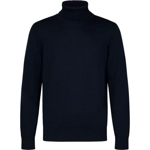 Turtlenecks, male, , Size: S Navy Turtleneck Sweater with Eagle Embroidery - Emporio Armani - Modalova