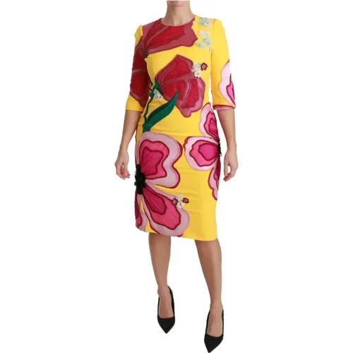 Floral Crystal Sheath Dress , female, Sizes: XS - Dolce & Gabbana - Modalova