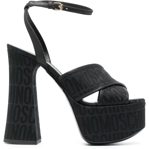 High Heel Logo-Jacquard Sandals , female, Sizes: 7 UK - Moschino - Modalova