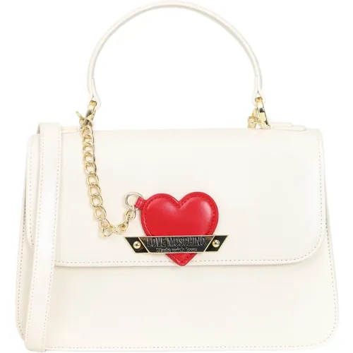 Handbags, female, , Size: ONE SIZE Ivory Handbag with Heart Charm - Love Moschino - Modalova