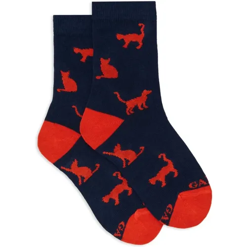 Blaue Baumwollsocken mit Katzenmotiv - Gallo - Modalova