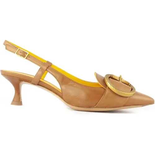 Leather Slingback Sandals with Gold-tone Buckle , female, Sizes: 6 UK, 4 UK, 3 UK - Mara Bini - Modalova