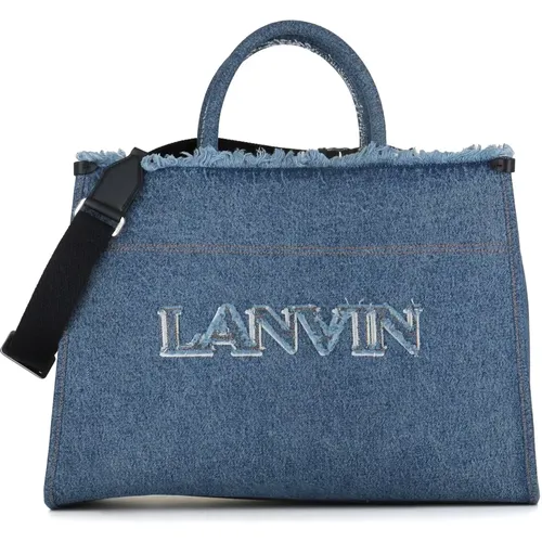 Denim Fringed Shoulder Handbag , female, Sizes: ONE SIZE - Lanvin - Modalova
