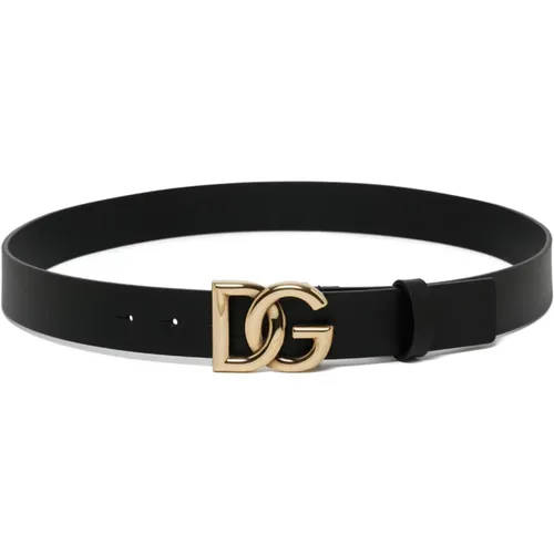 Belts, male, , Size: 115 CM Leather Belt Logo Buckle - Dolce & Gabbana - Modalova