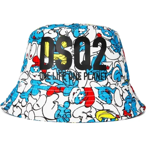 Hats, male, , Size: M Smurfs Logo Bucket Hat - Dsquared2 - Modalova