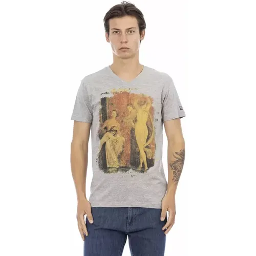 Elegant V-Neck T-Shirt with Frontprint , male, Sizes: L, 3XL, XL, 2XL, S, M - Trussardi - Modalova