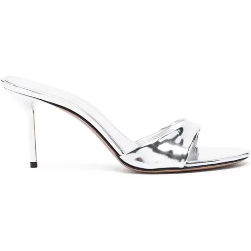 Heeled Mules, female, , Size: 10 US Silver-tone Patent Leather Stiletto Heel Sandals - Paris Texas - Modalova