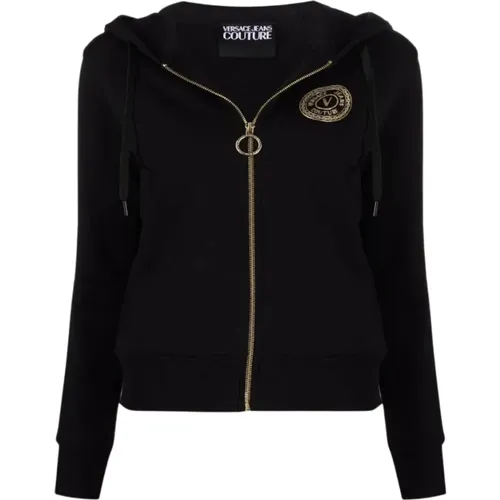 Cotton Hoodie with Golden Logo , female, Sizes: XS - Versace Jeans Couture - Modalova