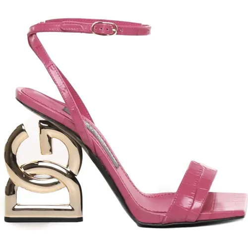Rosa High Heel Sandalen mit Krokodil-Print , Damen, Größe: 37 1/2 EU - Dolce & Gabbana - Modalova