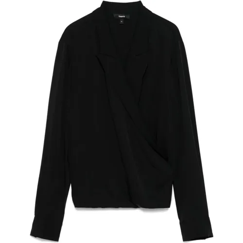 Blouses, female, , Size: L Silk Crossover Neckline Shirt - Theory - Modalova