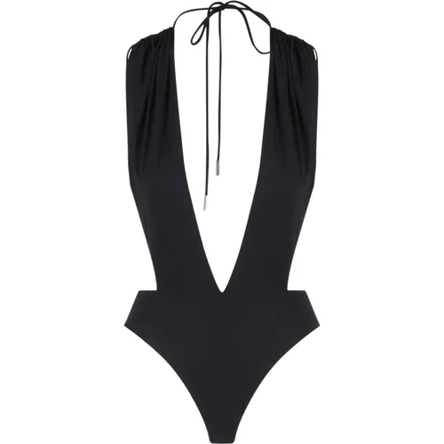 Body, female, , Size: XS High-Cut V-Neck Swimsuit with Metal Inserts - Saint Laurent - Modalova