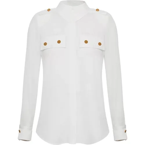 Long Sleeve Georgette Shirt with Flap , female, Sizes: L - Elisabetta Franchi - Modalova