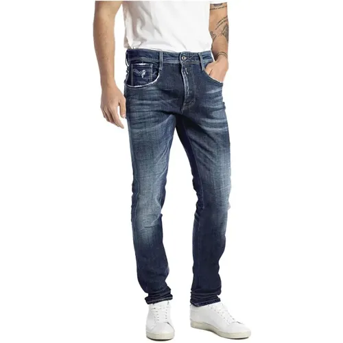Slim Fit Dark Wash Men's Jeans , male, Sizes: W38, W30 - Replay - Modalova