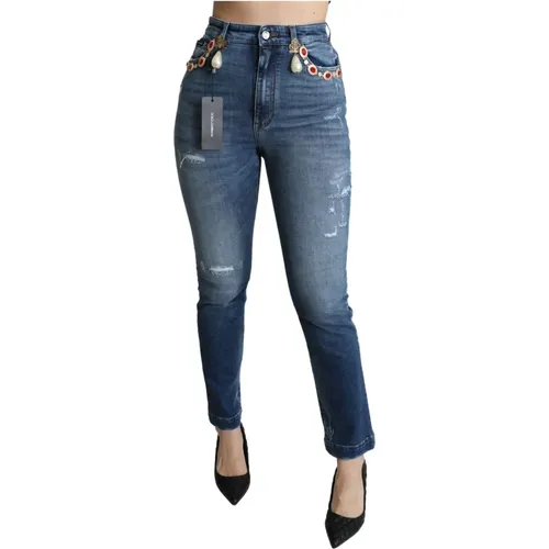 Embellished Slim Fit Pants Jeans , female, Sizes: XS - Dolce & Gabbana - Modalova