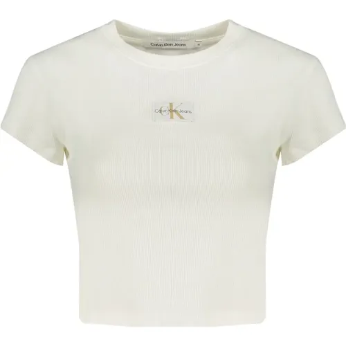 Kurzarm Logo besticktes weißes T-Shirt , Damen, Größe: XS - Calvin Klein - Modalova