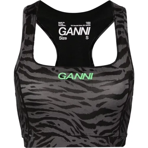 Zebra Print Nylon Top , female, Sizes: XS, S - Ganni - Modalova