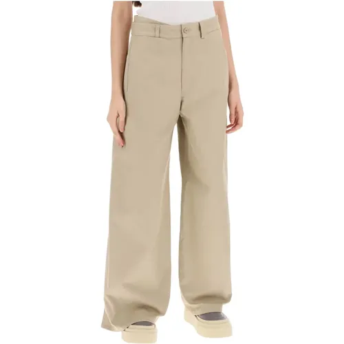 Wide Leg Cotton Gabardine Trousers , female, Sizes: XS - MM6 Maison Margiela - Modalova