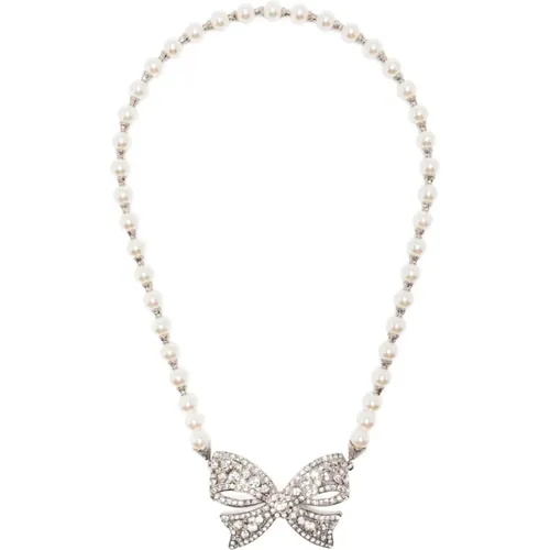Necklaces, female, , Size: ONE SIZE Bow Pendant Crystal Embellishment Jewelry - Alessandra Rich - Modalova