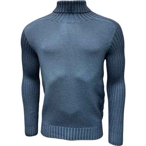 Turtlenecks, male, , Size: XL Rainwool Turtleneck Sweater, denim - Gran Sasso - Modalova