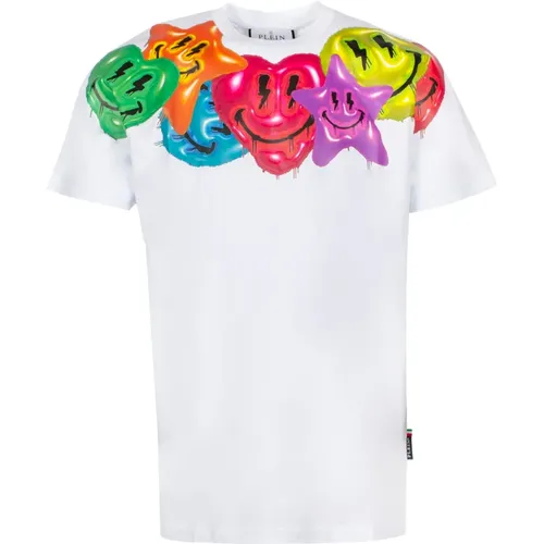 Smiley Face Print Cotton T-shirt , male, Sizes: L, S, 2XL - Philipp Plein - Modalova