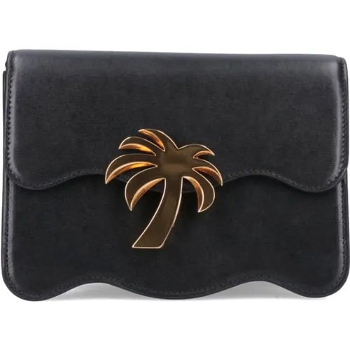 Stilvolle Graue Umhängetasche,Schwarze Umhängetasche mit goldener Logo-Plakette - Palm Angels - Modalova