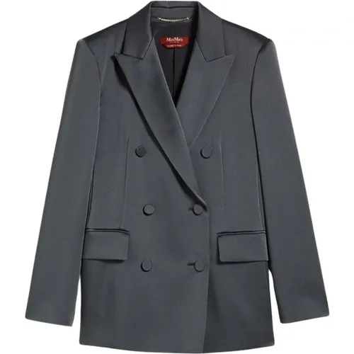 Blazers, female, , Size: S Tailored Double-Breasted Satin Jacket - Max Mara Studio - Modalova