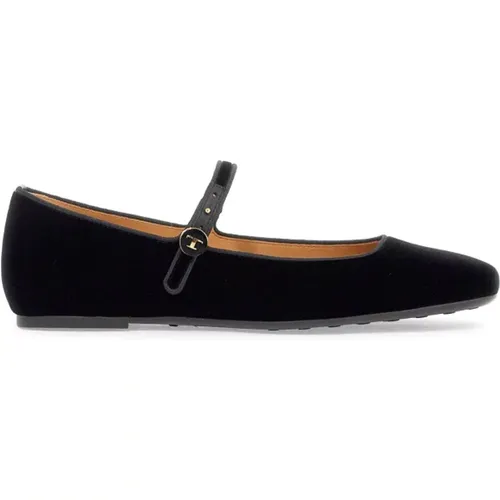 Velvet Ballerina Flats with Monogram Button , female, Sizes: 4 UK, 5 UK, 3 UK - TOD'S - Modalova