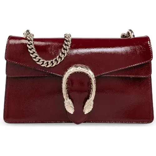 Burgundy Leather Shoulder Bag with Tiger Head , female, Sizes: ONE SIZE - Gucci - Modalova