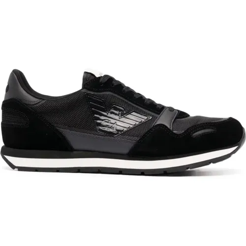 Schwarze Panelled Low-Top Sneakers , Herren, Größe: 42 1/2 EU - Emporio Armani - Modalova