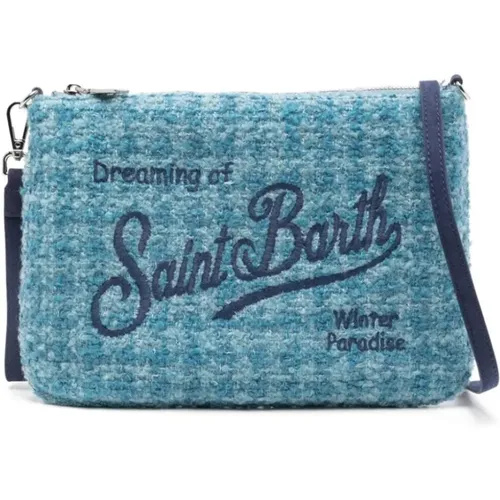 Blaue Tweed-Schultertasche mit Bestickten Logos - MC2 Saint Barth - Modalova