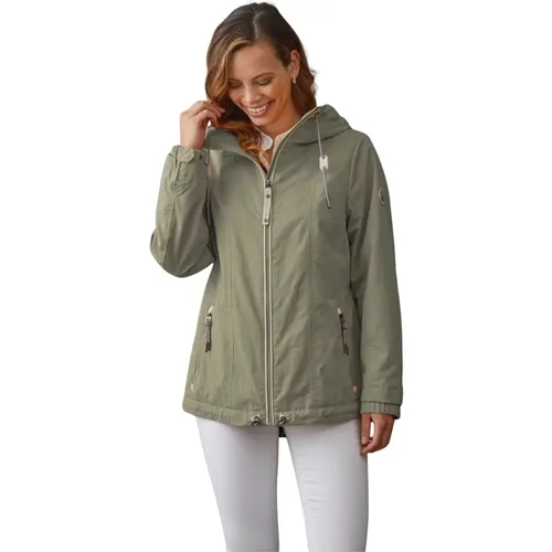 Light Jackets, female, , Size: L Modern Fit Olive Jacket with Hood - Junge - Modalova