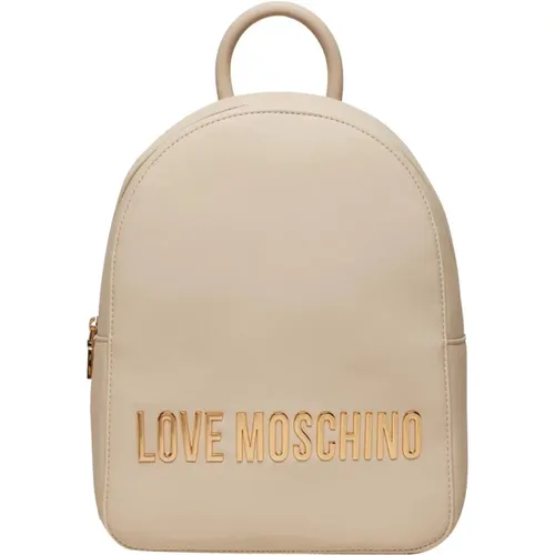 Ivory Synthetic Backpack with Gold Metal Details , female, Sizes: ONE SIZE - Love Moschino - Modalova