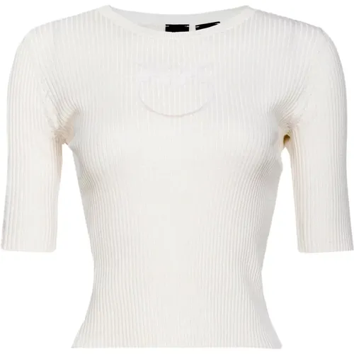 Ribbed Cotton and Silk Top with Transparent Logo , female, Sizes: XS, S - pinko - Modalova