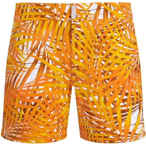 Kurze Palm Leaves Stretch-Badeshorts mit flachem Bund für Herren , Herren, Größe: L - Vilebrequin - Modalova