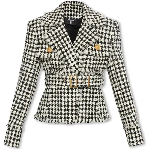 Tweed blazer with notch lapels , female, Sizes: XS - Balmain - Modalova