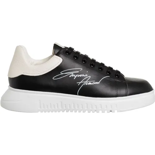 Leather Lace Closure Sneakers Plain Pattern , male, Sizes: 9 UK, 8 UK, 7 1/2 UK, 5 UK, 12 UK, 7 UK, 11 UK, 9 1/2 UK, 6 UK, 10 UK - Emporio Armani - Modalova