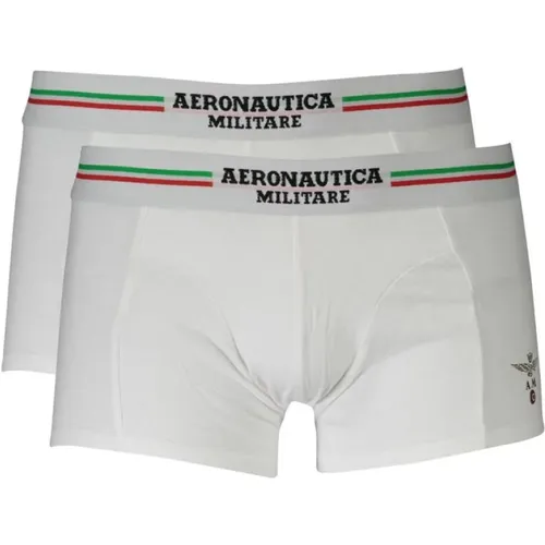 Weiße Baumwoll-Boxershorts Bi-Pack Elastisch Logo , Herren, Größe: L - aeronautica militare - Modalova