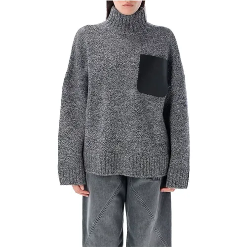 Turtlenecks, female, , Size: XS Grey Melange Knitwear Aw25 High-neck Jumper - JW Anderson - Modalova