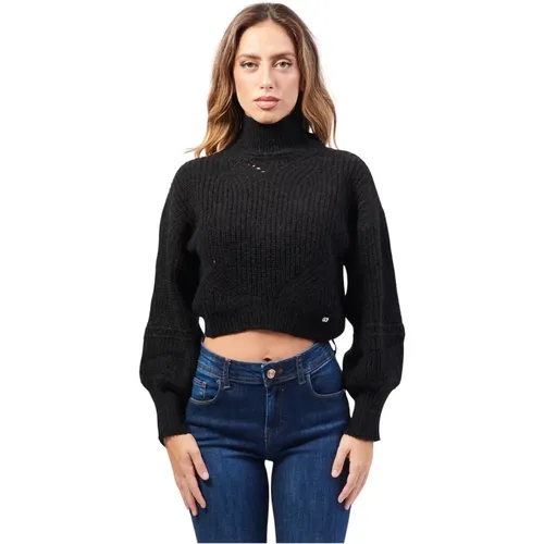 Schwarzer Pullover mit hohem Kragen , Damen, Größe: XL - Gaudi - Modalova