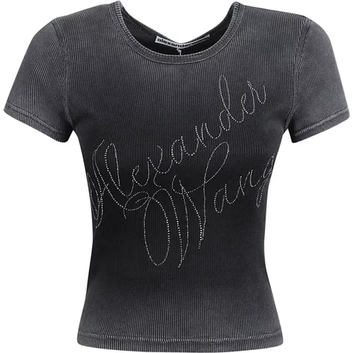 Schwarzes Ombré Rhinestone T-Shirt , Damen, Größe: S - alexander wang - Modalova