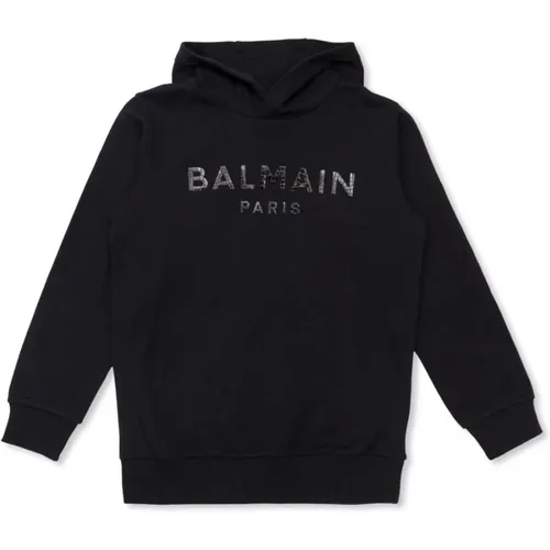 Schwarzer Kapuzenpullover mit Logo - Balmain - Modalova