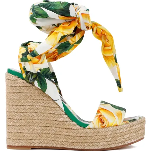 White Silk Wedge Sandals , female, Sizes: 3 UK - Dolce & Gabbana - Modalova