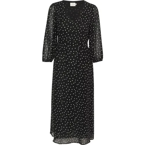 Polka Dot Kleid mit V-Ausschnitt , Damen, Größe: L - Kaffe - Modalova