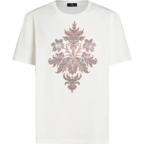 Floral Beaded Crew-neck T-shirt , female, Sizes: S, M, XS - ETRO - Modalova