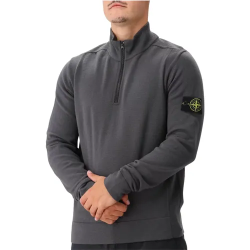 Grauer Woll-Halbzip-Strickpullover , Herren, Größe: S - Stone Island - Modalova