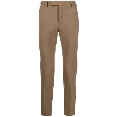 Cropped Trousers, male, , Size: S Slim Cut Wool Pants with Charm Detail - Pt01 - Modalova