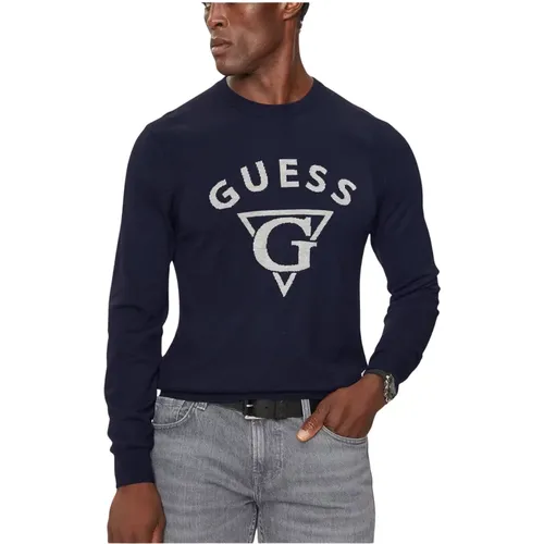 Seidenwoll-Logopullover - Blau , Herren, Größe: M - Guess - Modalova