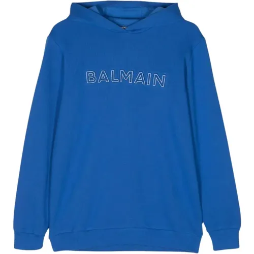 Blaue Kapuzenpullover mit Logo-Detail - Balmain - Modalova