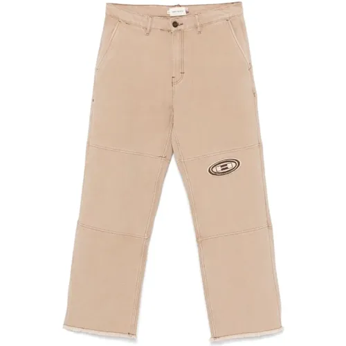 Straight Trousers, male, , Size: W36 Beige Canvas Panelled Logo Pants - Honor The Gift - Modalova